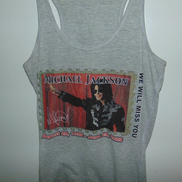 Michael Jackson Beloved King of Pop Graphic Tank Top T-Shirt Womens Gray RIP - Picture 2 of 10